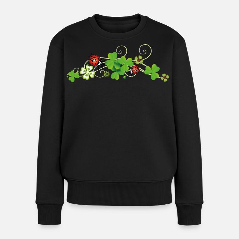 Klee, Glücksklee mit Marienkäfern. Silvester. - Frauen Premium Bio Pullover - Schwarz