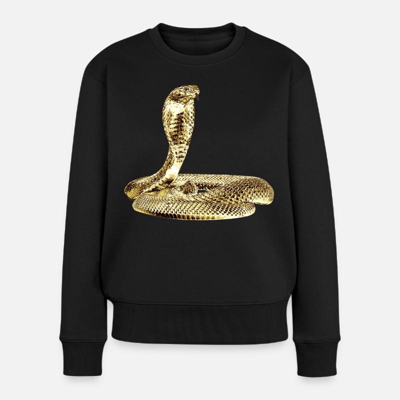 Kobra im Angriff auf Schwarz - Frauen Premium Bio Pullover - Schwarz