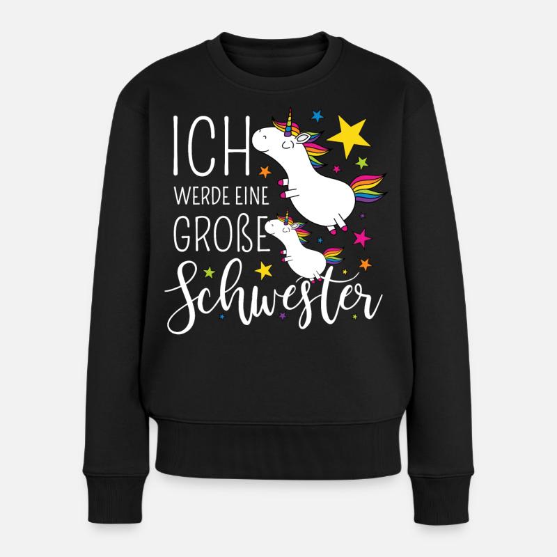 Große Schwester Einhorn Einhörner Geschwister - Frauen Premium Bio Pullover - Schwarz
