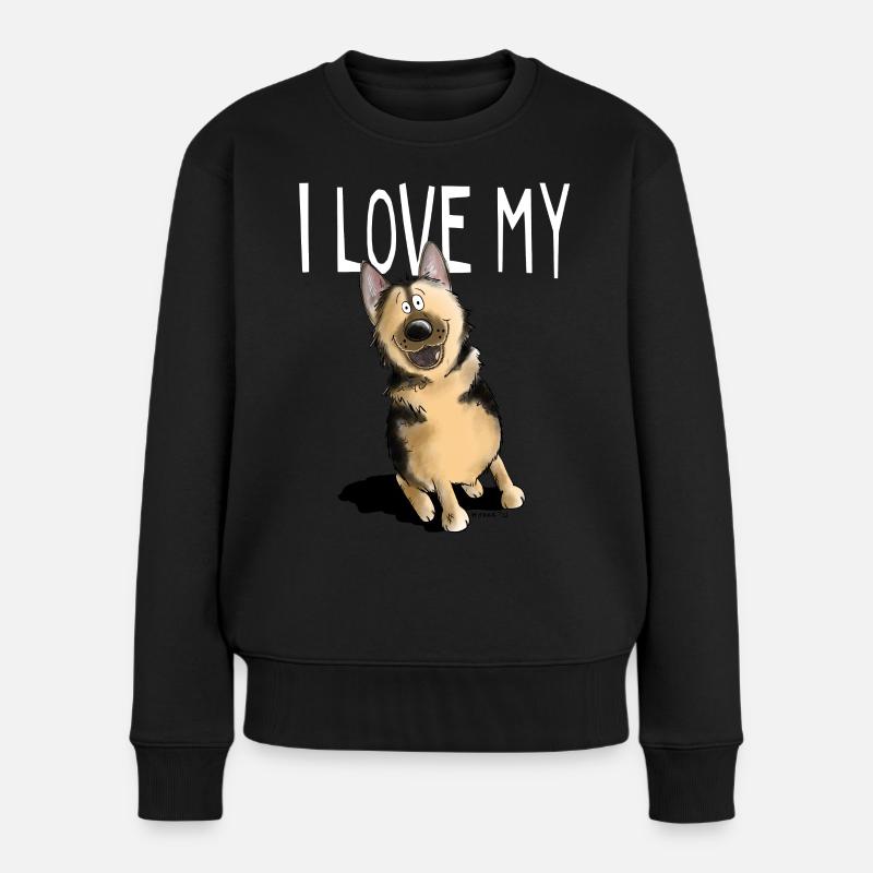 Lustiger Deutscher Schäferhund Mit Spruch I Love - Frauen Premium Bio Pullover - Schwarz
