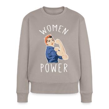 Frauenpower im Rosie Riveter Stil - Frauen Premium Bio Pullover - Taupe - Vorne - Julia (174cm)