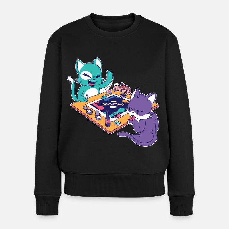 Katzen-Gamer Battle - Frauen Premium Bio Pullover - Schwarz