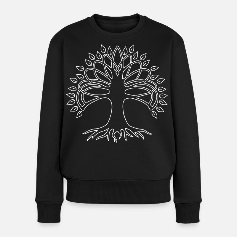 Weißer Baum des Lebens - Frauen Premium Bio Pullover - Schwarz