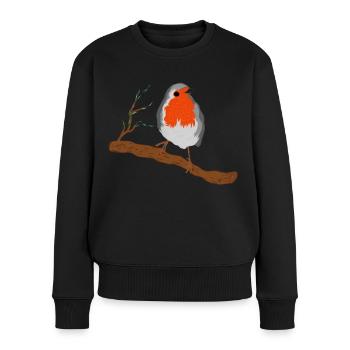 Robin with Magnificent Plumage on Branch - Women's Premium Organic Jumper - black - Front - Julia (174cm)