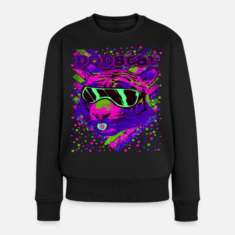 Popstar Neon Katzen Illustration - Frauen Premium Bio Pullover - Schwarz