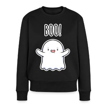 Boo Geist – Süßer Halloween Ghost - Frauen Premium Bio Pullover - Schwarz - Vorne - Julia (174cm)