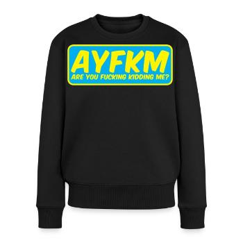 autocollant acronym AYFKM sont vous putain m’enlever - Pull Premium bio Femme - noir - Devant - Julia (174cm)