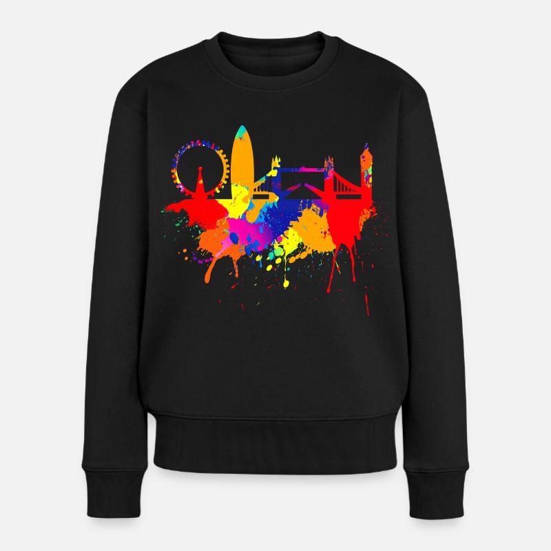 London Skyline Bunte Farben Malerei Liebe England - Frauen Premium Bio Pullover - Schwarz