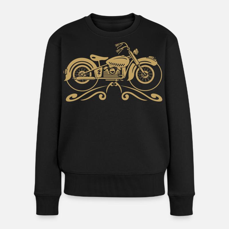Vintage-Motorrad mit Filigran - Frauen Premium Bio Pullover - Schwarz