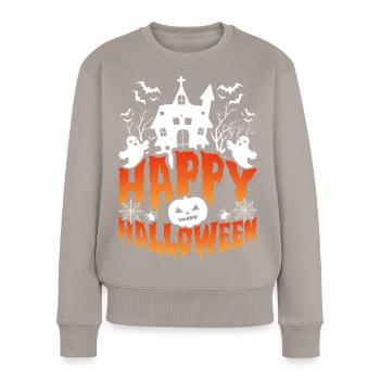 Happy Halloween Gruselhaus Szene - Frauen Premium Bio Pullover - Taupe - Vorne - Julia (174cm)
