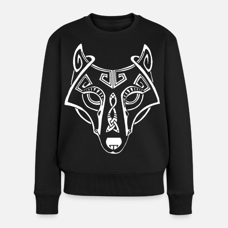 keltischer weißer Wolf - Frauen Premium Bio Pullover - Schwarz