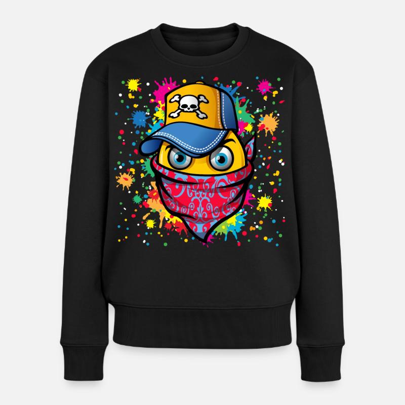 Maske und Graffiti - Frauen Premium Bio Pullover - Schwarz