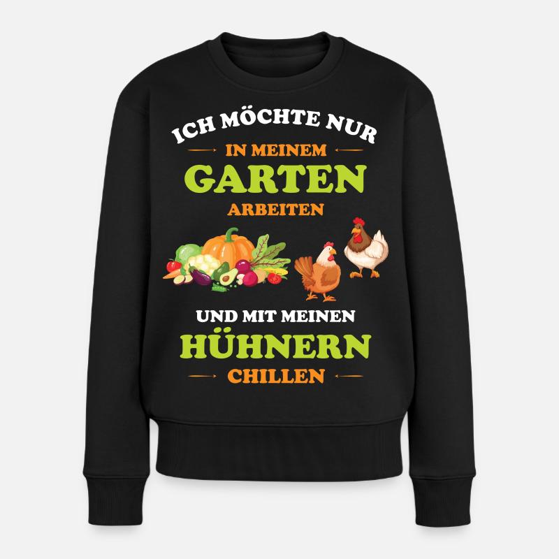 Hobbygärtner im Garten arbeiten mit Hühner chillen - Frauen Premium Bio Pullover - Schwarz