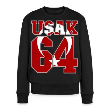 Usak 64 Türkei Flagge - Frauen Premium Bio Pullover - Schwarz - Vorne - Julia (174cm)
