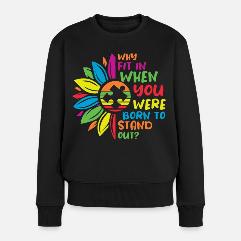 Warum fit in Autism Awareness Flower - Frauen Premium Bio Pullover - Schwarz