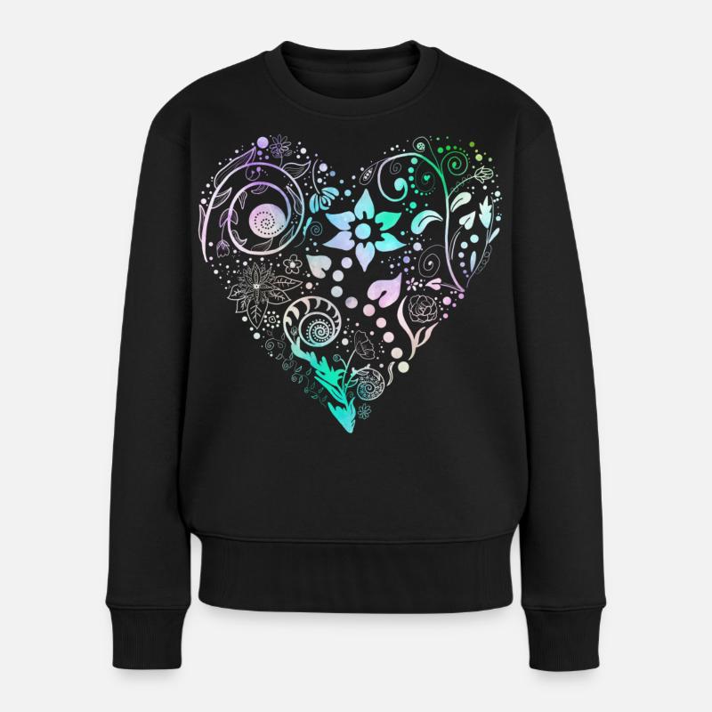 Blumenherz Pastelltraum - Frauen Premium Bio Pullover - Schwarz