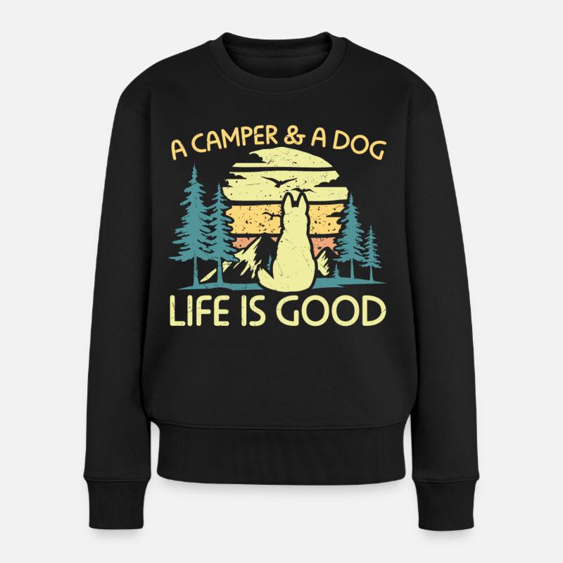 Camping ein Wohnmobil und ein Hundeleben ist gut - Frauen Premium Bio Pullover - Schwarz