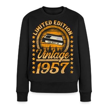 1957 Baujahr Jahrgang Geburtsjahr Geburtstag - Frauen Premium Bio Pullover - Schwarz - Vorne - Julia (174cm)