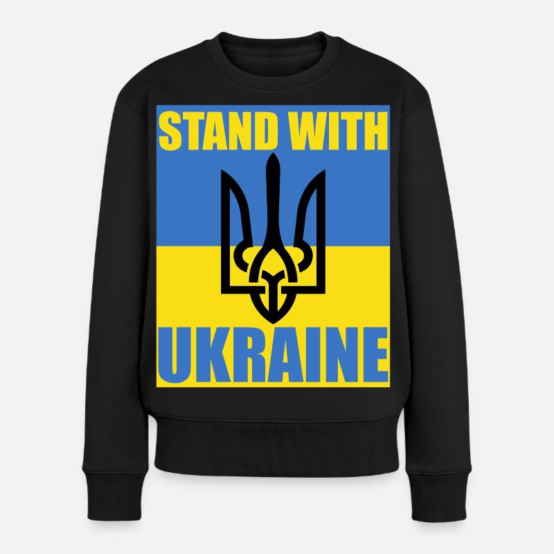 Stand mit Ukraine Flagge Dreizack Unterstützung Trikot - Frauen Premium Bio Pullover - Schwarz