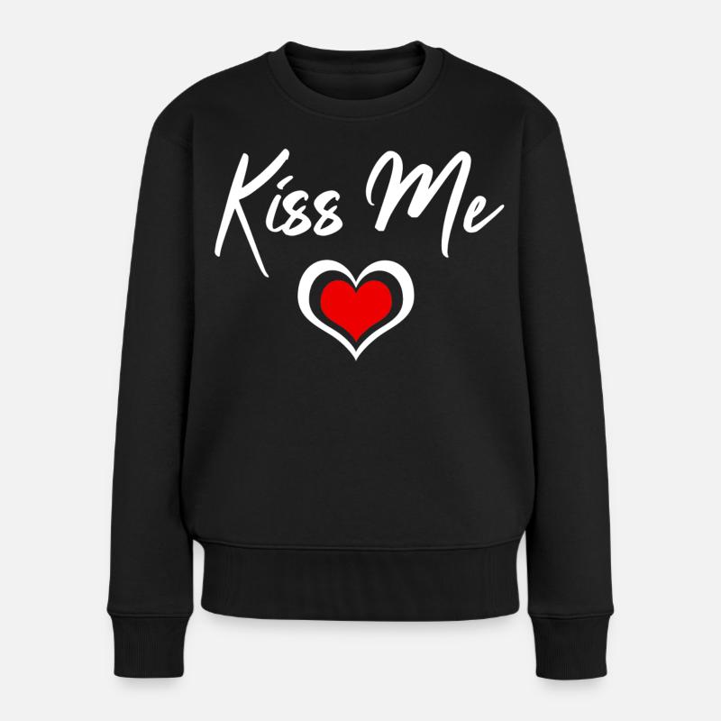 Kiss Me Herzchen - Frauen Premium Bio Pullover - Schwarz