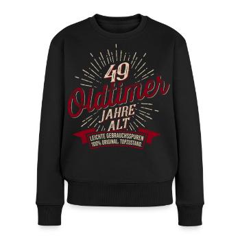 49. Geburtstag Oldtimer - Frauen Premium Bio Pullover - Schwarz - Vorne - Julia (174cm)