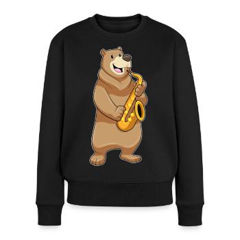 Bär Musiker Saxophon Musik - Frauen Premium Bio Pullover - Schwarz - Vorne - Julia (174cm)