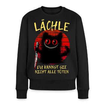 Lächle Grinsekatze Verrückte Katze Mit Messer - Frauen Premium Bio Pullover - Schwarz - Vorne - Julia (174cm)