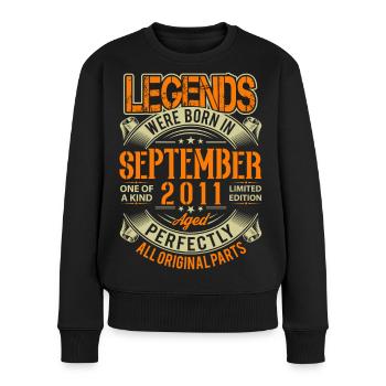 2011 September Geburtstag Legende - Frauen Premium Bio Pullover - Schwarz - Vorne - Julia (174cm)