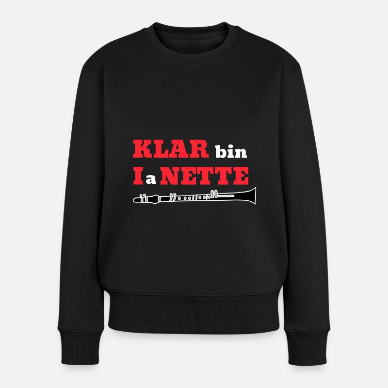 KLAR bin I a NETTE Klarinette Wortspiel - Frauen Premium Bio Pullover - Schwarz