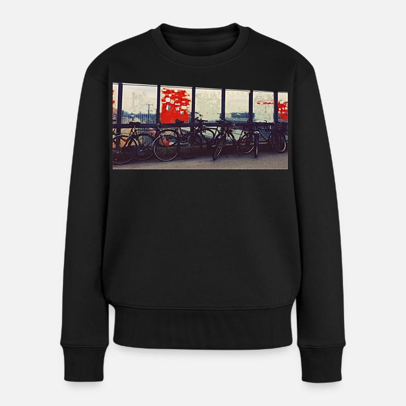 Fahrradkolonne am Bahnzaun - Frauen Premium Bio Pullover - Schwarz