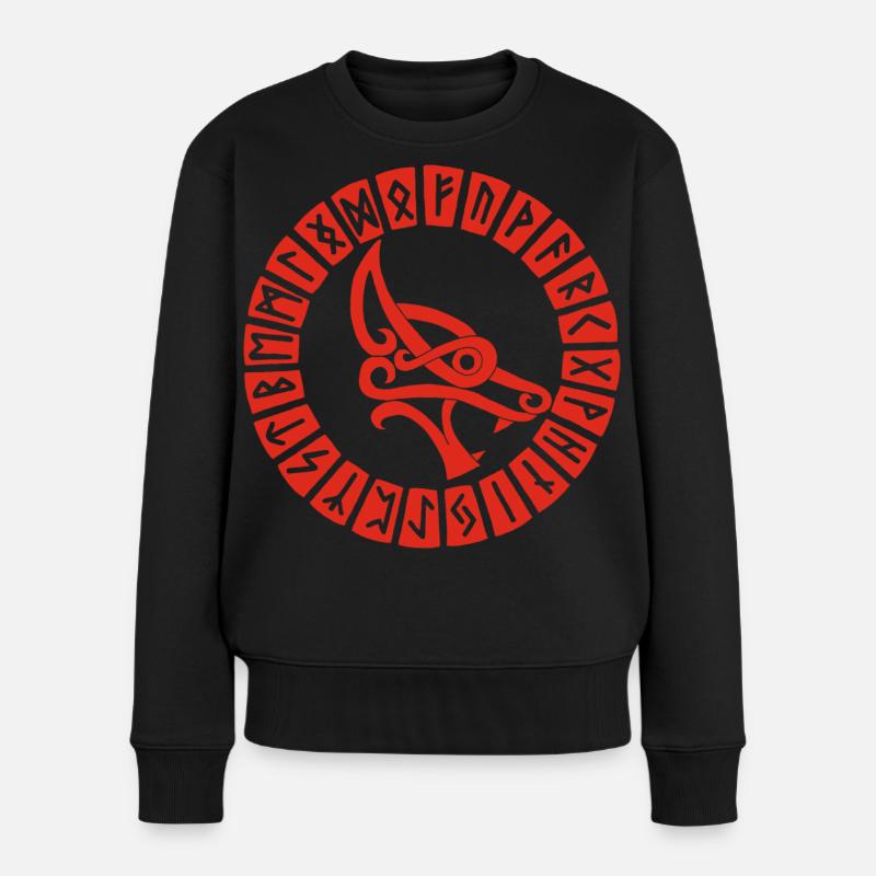 Loup rouge et runes vikings - Pull Premium bio Femme - noir