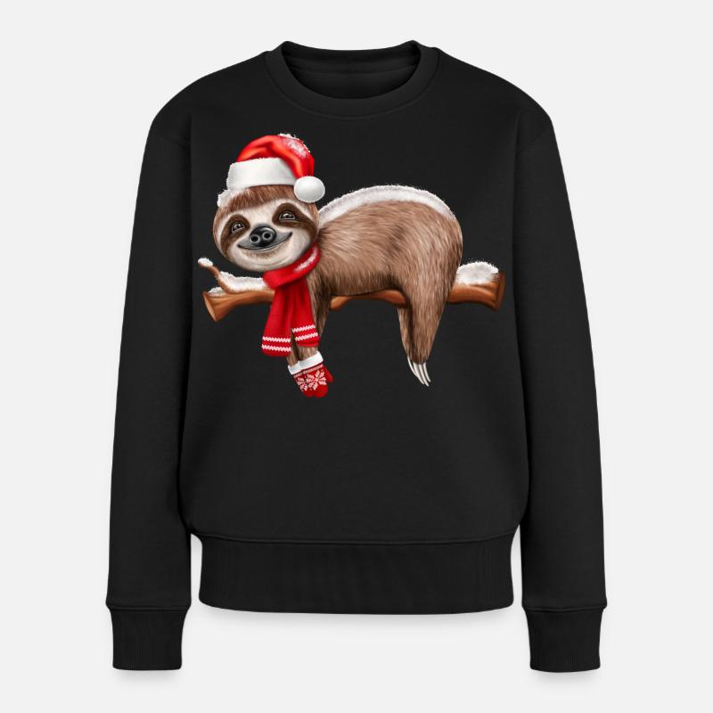 Weihnachten Faultier Christmas Sloth - Frauen Premium Bio Pullover - Schwarz