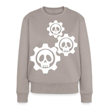 Crânes et engrenages blancs - Pull Premium bio Femme - taupe - Devant - Julia (174cm)