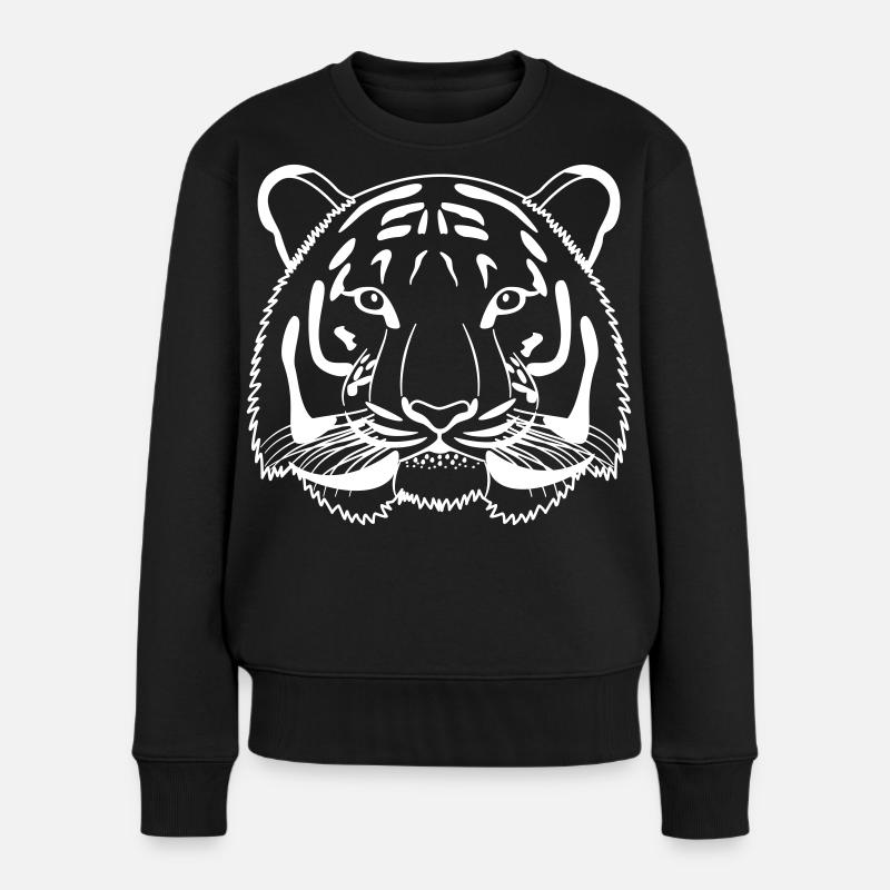 Tiger Kopf - Umriss hell - Frauen Premium Bio Pullover - Schwarz