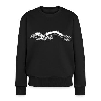 Schwimmer Zeichnung - Frauen Premium Bio Pullover - Schwarz - Vorne - Julia (174cm)