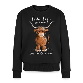 Schottisches Hochlandrind - Frauen Premium Bio Pullover - Schwarz - Vorne - Julia (174cm)