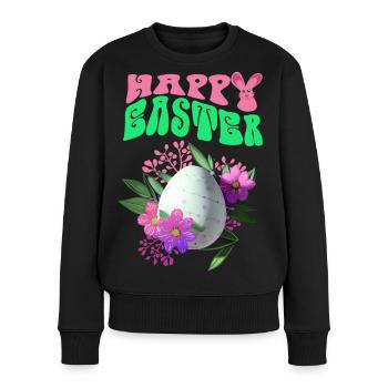 Frohe Ostern Osterei Blumenkunst - Frauen Premium Bio Pullover - Schwarz - Vorne - Julia (174cm)