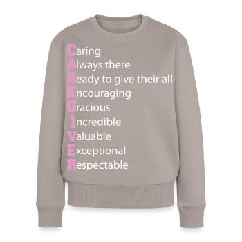 Pflegekraft Definition Altenpflege Pflegekraft - Frauen Premium Bio Pullover - Taupe - Vorne - Julia (174cm)