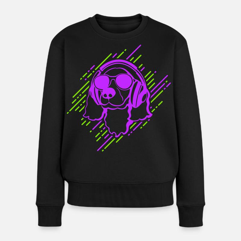 Chien cool avec des écouteurs - Pull Premium bio Femme - noir