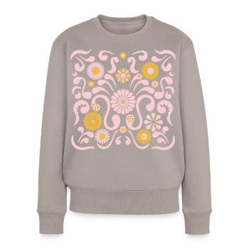Blumenfest l rosa und gelb - Frauen Premium Bio Pullover - Taupe - Vorne - Julia (174cm)