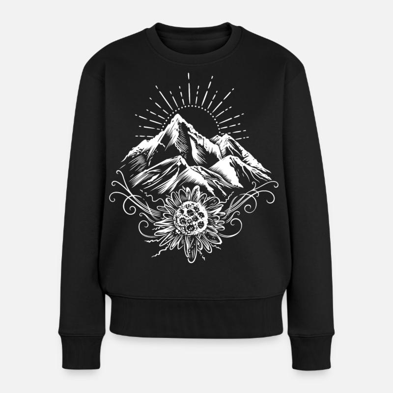 Wandern Berge Edelweiss - Frauen Premium Bio Pullover - Schwarz