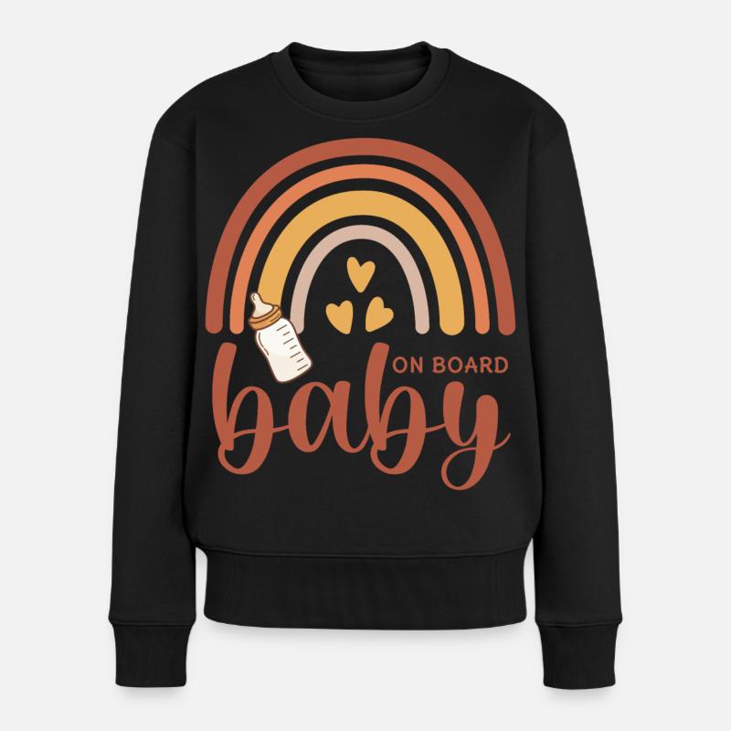 Boho Regenbogen Herzen Babyflasche Baby on Board - Frauen Premium Bio Pullover - Schwarz