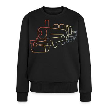 Dampflokomotive Zeichnung - Frauen Premium Bio Pullover - Schwarz - Vorne - Julia (174cm)