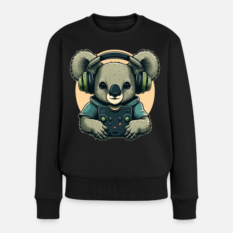 Koalabär mit Walkman - Frauen Premium Bio Pullover - Schwarz