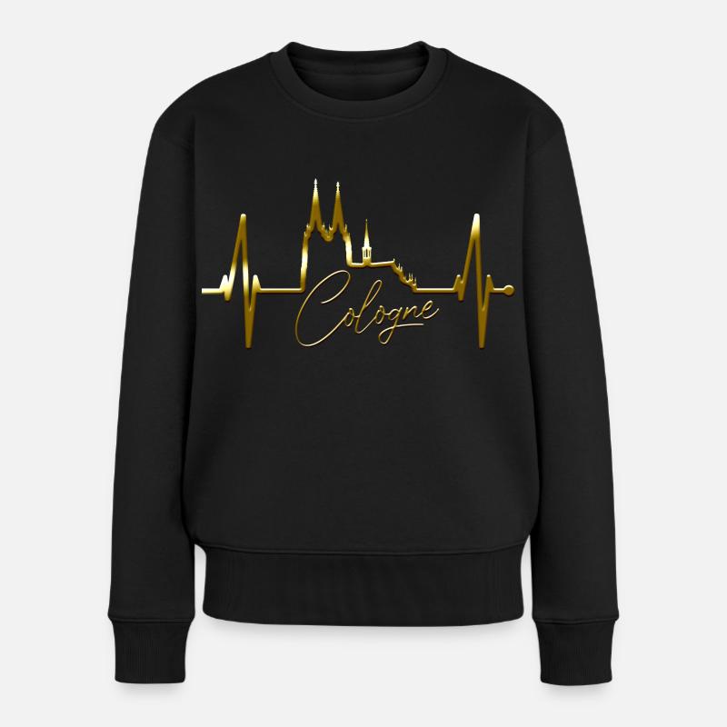 Köln Skyline Herzschlag Herz Kölsch Liebe Kölner - Frauen Premium Bio Pullover - Schwarz