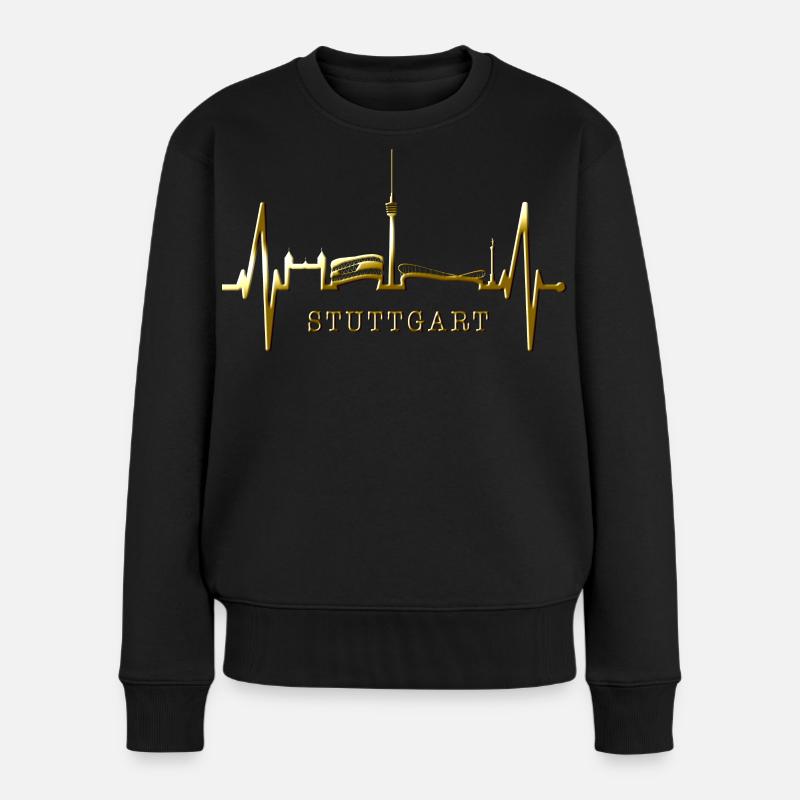 Stuttgart Skyline Herzschlag Herz Stuttgarter Fan - Frauen Premium Bio Pullover - Schwarz