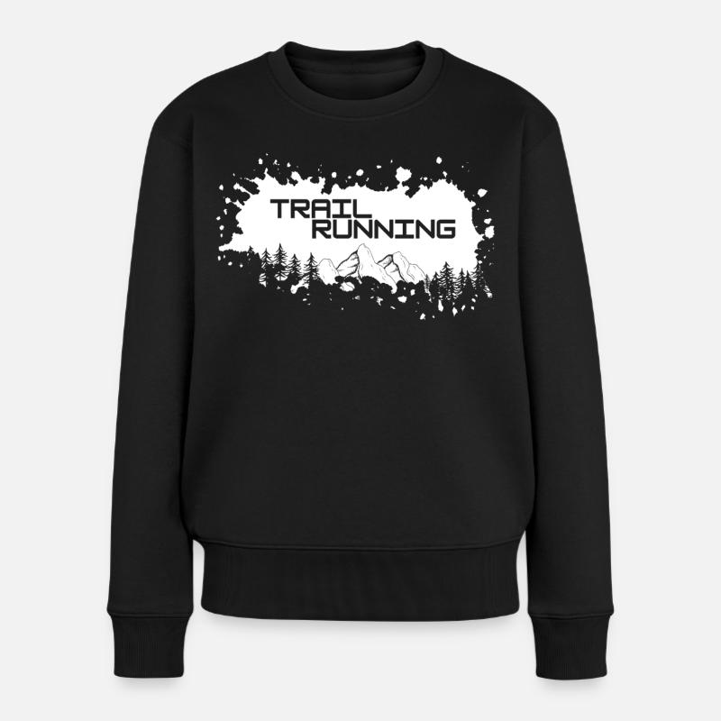 Trail Running Berge und Wald weißer Farbklecks - Frauen Premium Bio Pullover - Schwarz