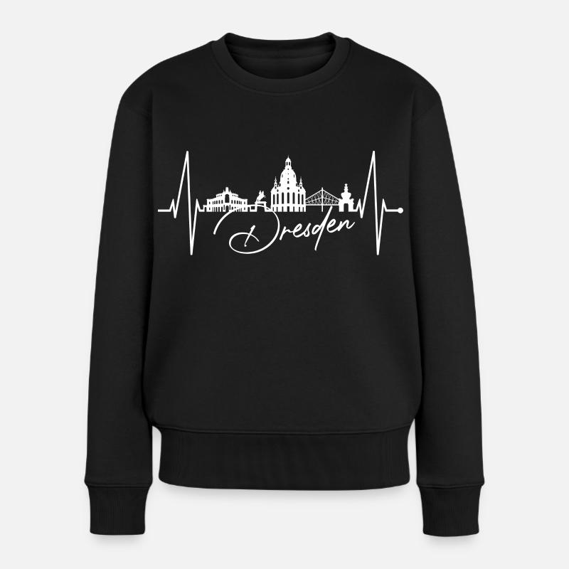 Dresden Skyline Herzschlag Dresdner Herz Liebe Fan - Frauen Premium Bio Pullover - Schwarz