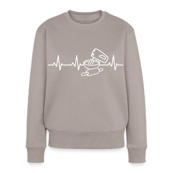 Backzubehör Herzschlag - Frauen Premium Bio Pullover - Taupe - Vorne - Julia (174cm)