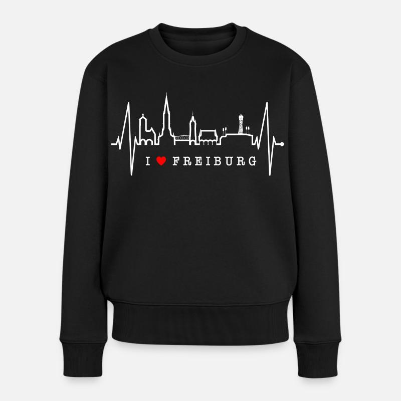 Freiburg im Breisgau Skyline Herzschlag Freiburger - Frauen Premium Bio Pullover - Schwarz